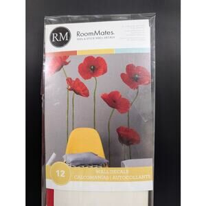 Red Poppy Peel & Stick Wall Decals Set - Floral Set or 12 Stickers